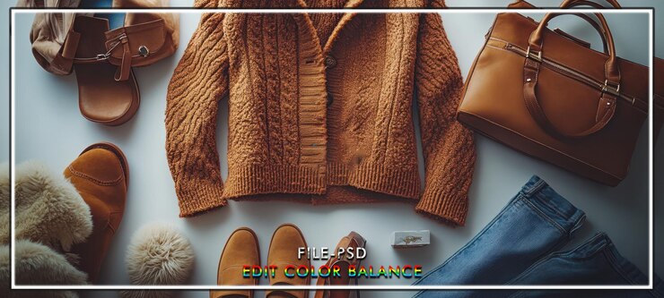 PSD autumn outfit flatlay sweater boots bag