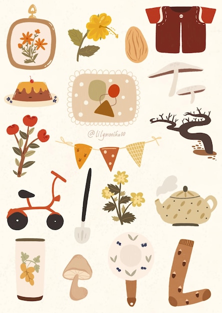 PSD autumn pattern illustration set