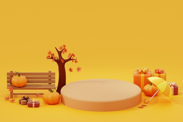 Autumn podium sale with the yellow background