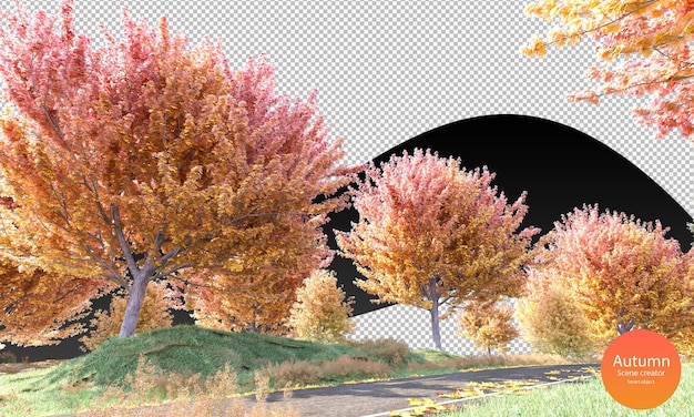 Осенняя дорога с осенними деревьями и сухими листьями создатель осенней сцены зеленая трава