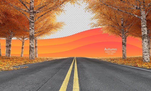 Autumn road with autumn trees and dry leaves autumn scene creator birch in autumn