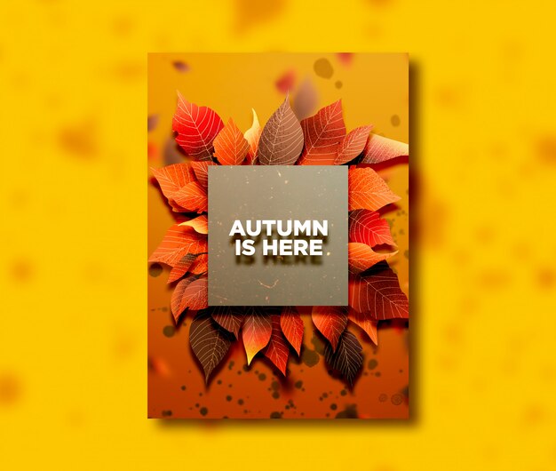 PSD autumn season one side  card with leaves