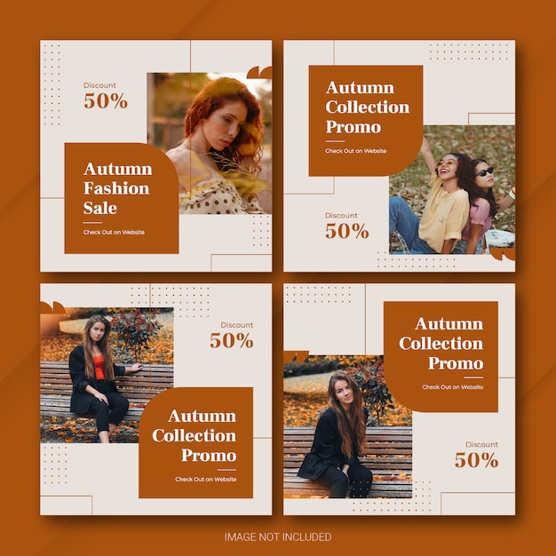 PSD autumn season sale instagram post bundle template premium psd