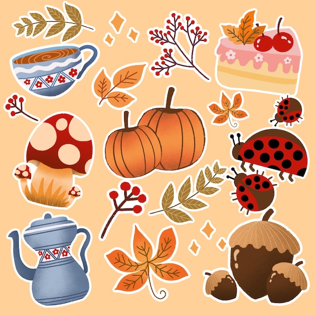 PSD autumn stickers set