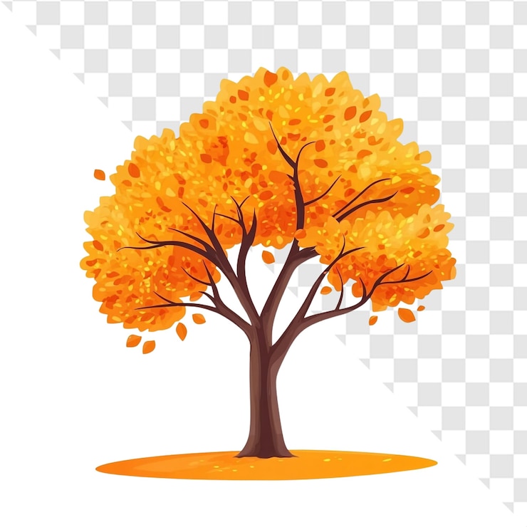 PSD autumn tree golden leaves falling gently nostalgic scene