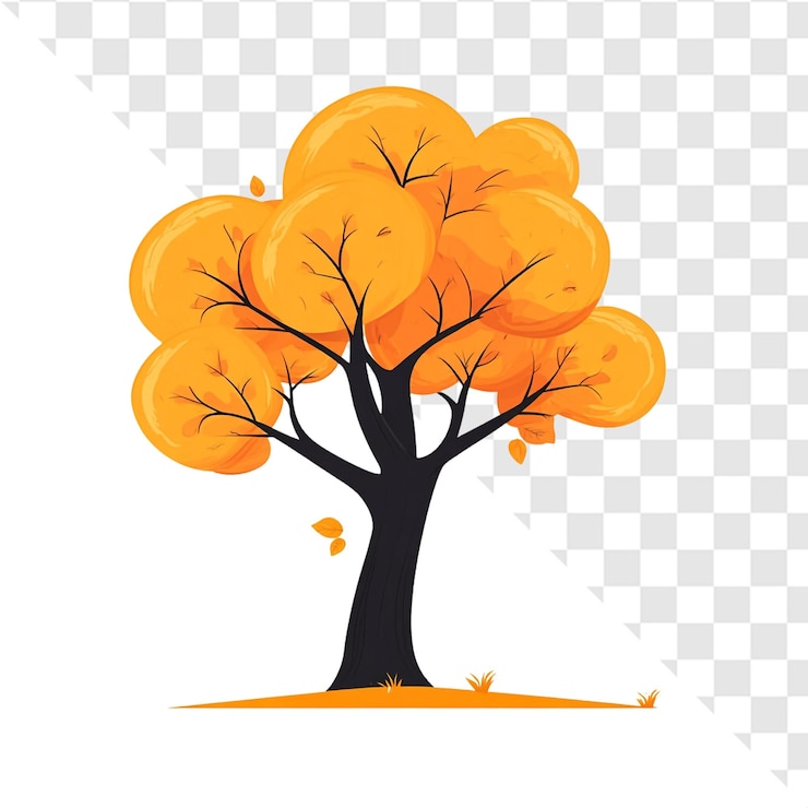 PSD autumn tree golden leaves falling gently warm colors