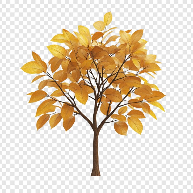 PSD autumn tree golden leaves nature scene fall foliage plant illustration