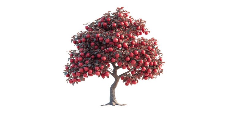 PSD autumn tree with red leaves and fruits isolated on transparent background seasonal design