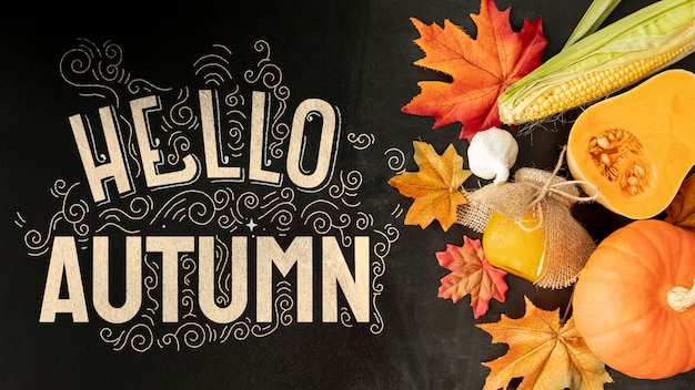 Autumn veggies with hello autumn quote