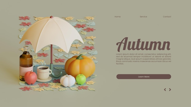 Autumn web page template with 3d rendering illustration