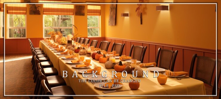 PSD autumnal table setting with pumpkins and candles