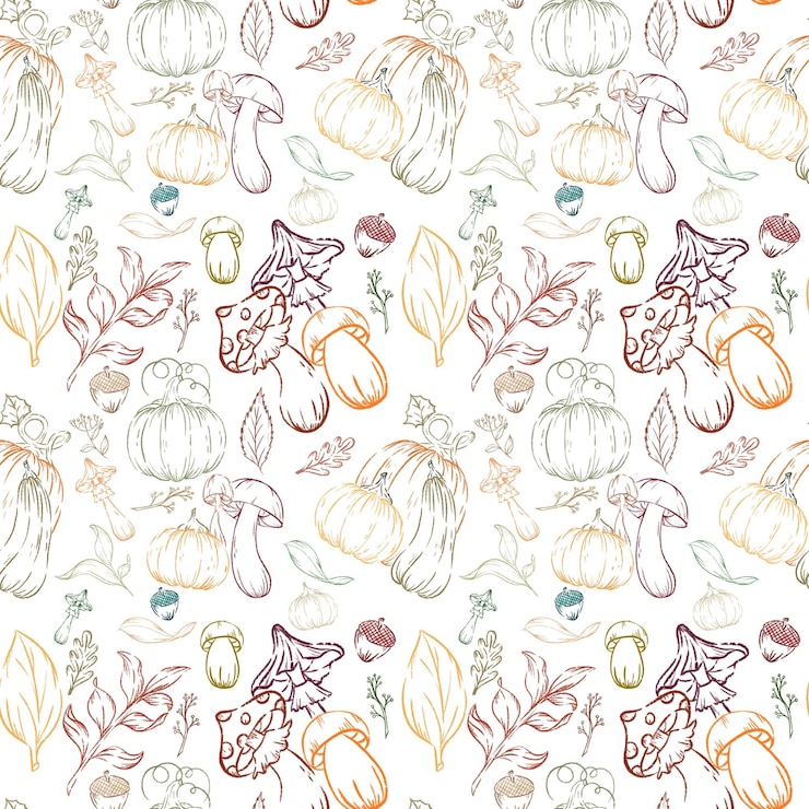 PSD autumnthemed illustration featuring pumpkins mushrooms and leaves in warm hues for seasonal decor