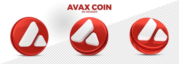 Avalanche avax cryptocurrency coin render 3d realistico isolato per la composizione