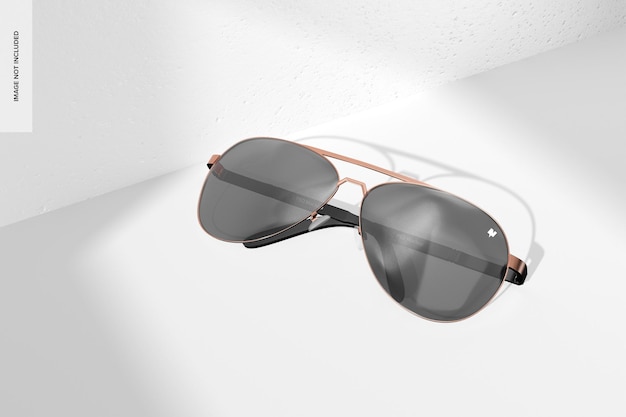 Aviator sunglasses mockup, top view