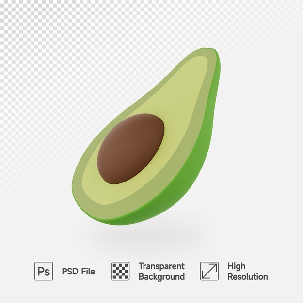 PSD illustrazione 3d dell'avocado