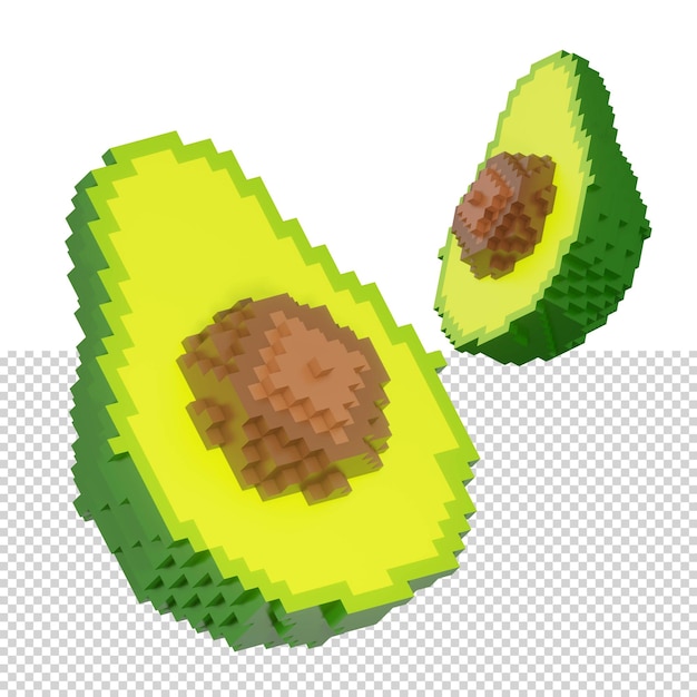 PSD avocado 3d voxel render geïsoleerd met transparante achtergrond