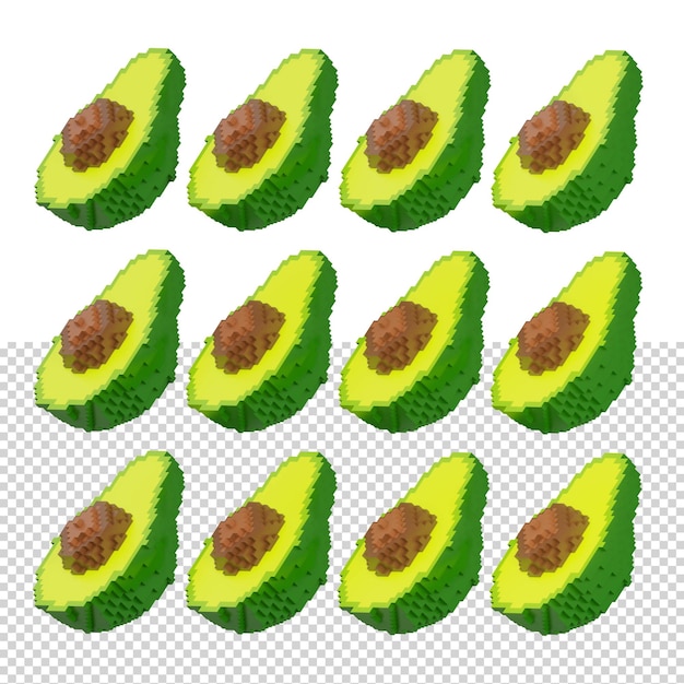 PSD avocado 3d voxel render geïsoleerd met transparante achtergrond