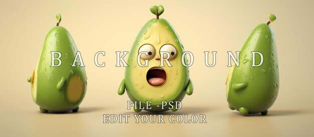 PSD avocado crying expression and cute cartoon