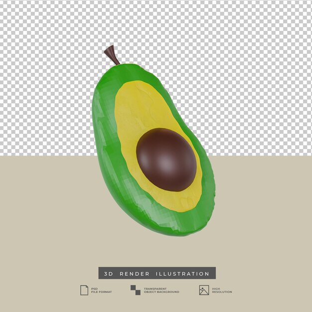 Avocado fruit 3d illustratie geïsoleerd