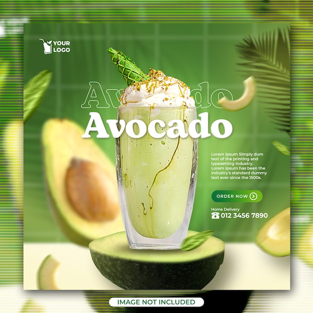 Modello di post o volantino sui social media per bere succo di avocado