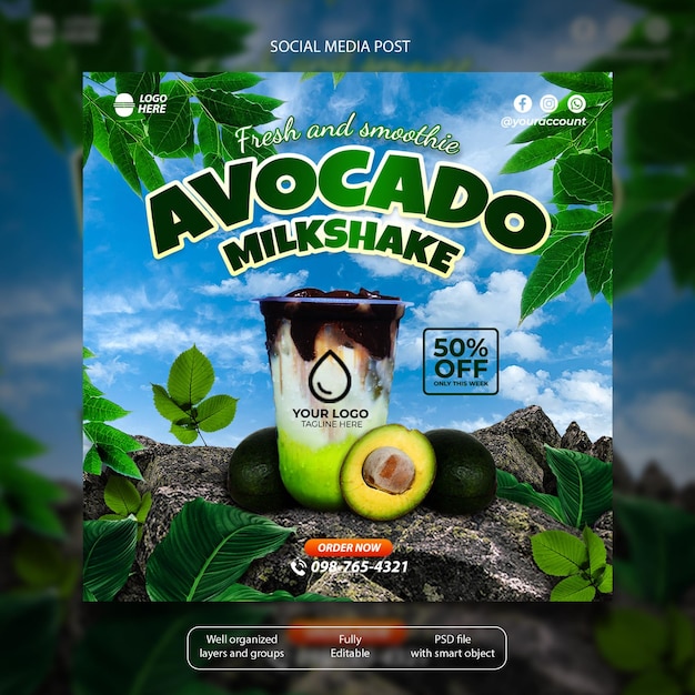 Avocado milkshake social media post