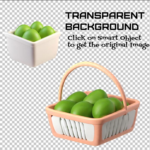 Avocado's in een mand geïsoleerd op transparante achtergrond 3D-object