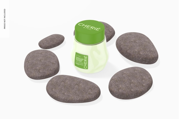 Mockup di vasetto di crema a forma di avocado, vista prospettica