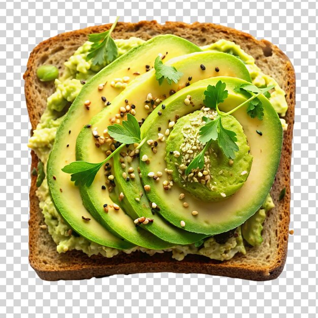 Toast di avocado schiacciato isolato su uno sfondo trasparente