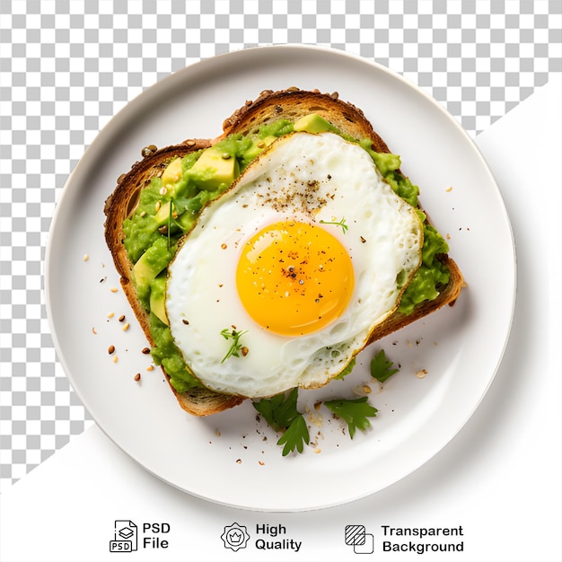 PSD Тост из авокадо с яйцом на тарелке, выделенный на прозрачном фоне, включает в себя png-файл