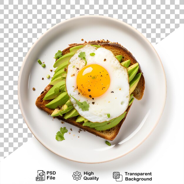 PSD avocado toast with egg in plate isolated on transparent background include png file