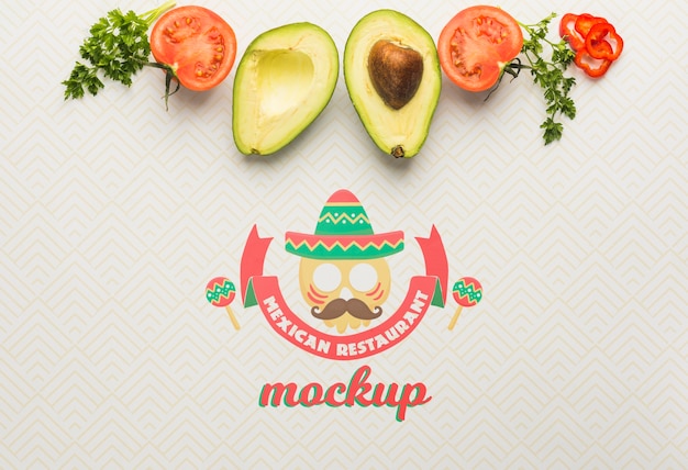 Avocado and tomato framing mexican restaurant mockup