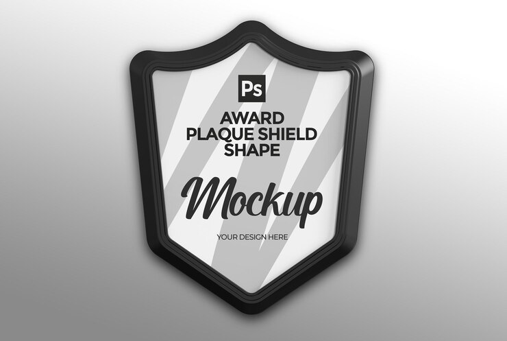 PSD award plaque shield shape mockup