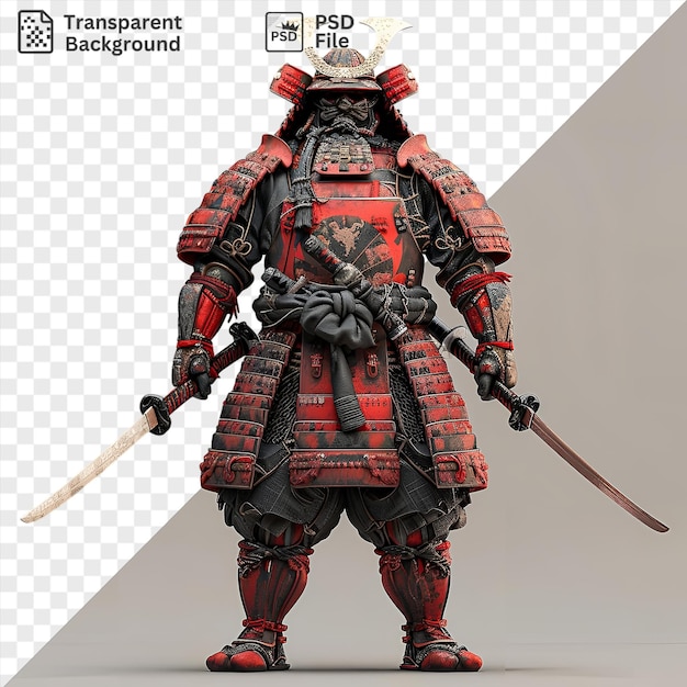 PSD Потрясающий 3d самурай в доспехах и с мечом в руках