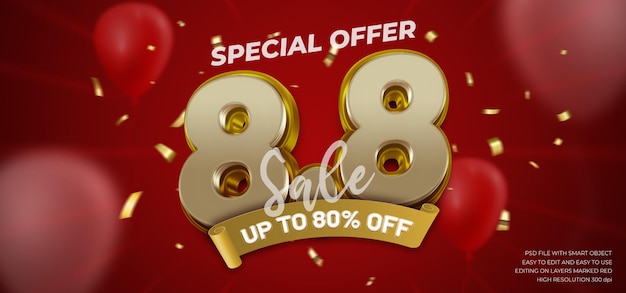 Awesome 3d style 88 special offer sale banner with red background