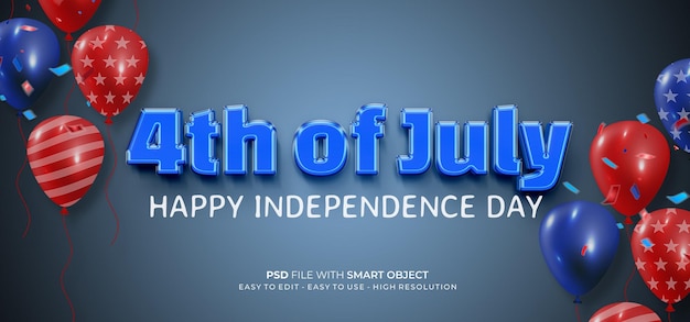 編集可能なテキストの3dスタイルの効果を持つ7月の独立記念日の素晴らしいイラスト