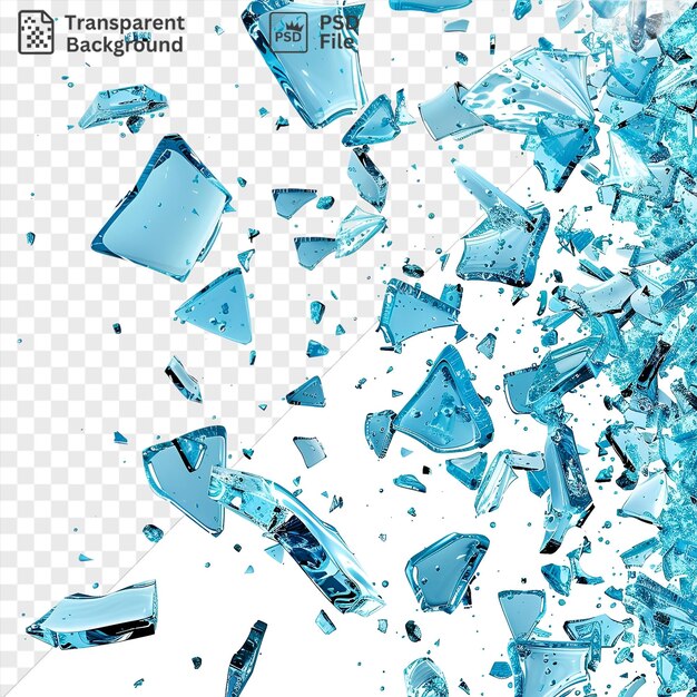 PSD awesome abstract digital fragments vector symbol shattered cyan glass on a isolated background