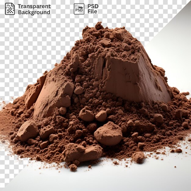 PSD polvere di cioccolato fantastica in un mucchio su uno sfondo bianco