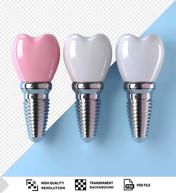 PSD awesome dental implant mock up in different positions on a blue background png psd