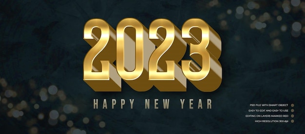 PSD awesome design 3d number 2023 gold style effect with long shadow