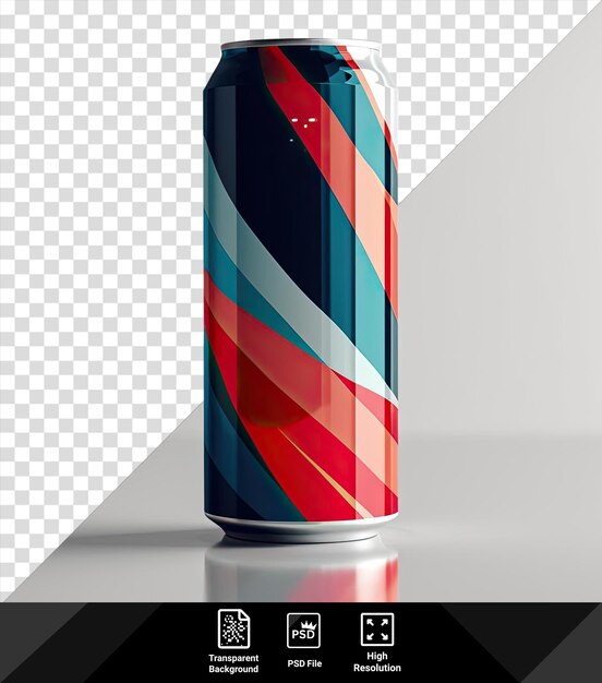 PSD awesome drink can on a shiny table against a white wall