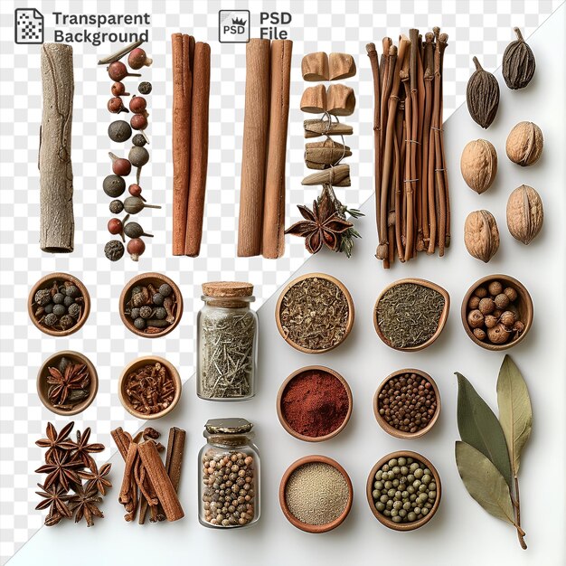 PSD awesome exotic spice and herb collection set on a transparent background