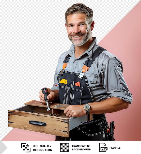 PSD awesome experienced repairman fixing a kitchen cabinet drawer png psd