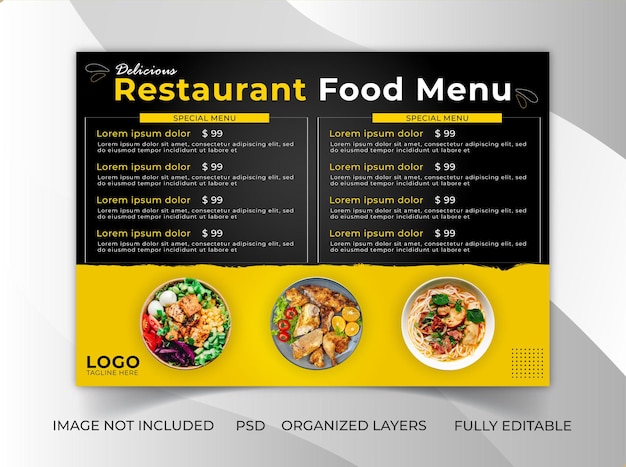 Awesome food menu design template voor restaurant PSD