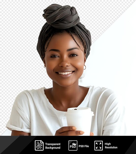 PSD awesome good mood girl with a cup of coffee png psd