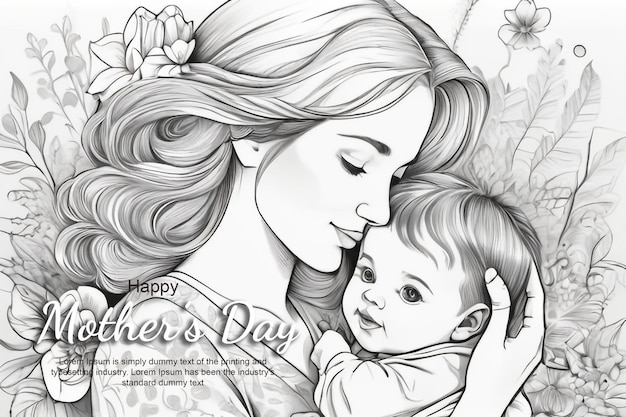 PSD awesome hand drawn happy mothers day banner