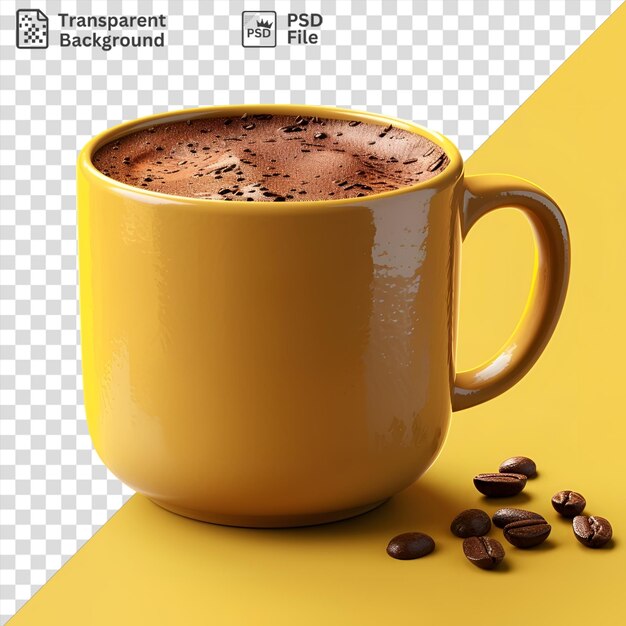 Awesome hot chocolate in a mug on a yellow background