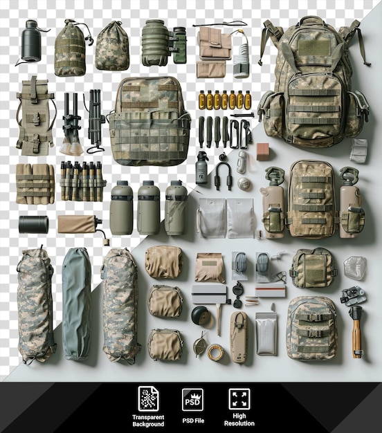 PSD awesome military health items set up on a transparent background