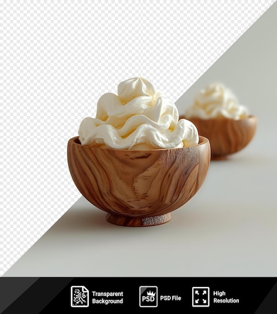 PSD awesome mockup of a wooden bowl with whipped sour cream yogurt png