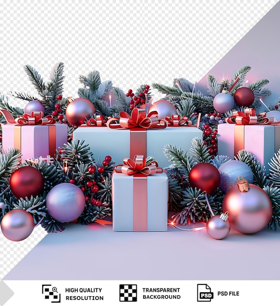 Awesome new year 2025 with new year decorations and gift boxes mockup on a pink background png