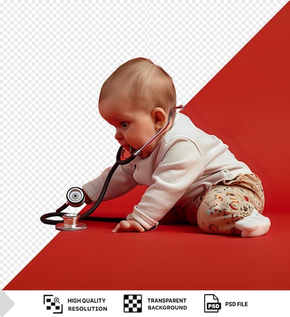 Awesome scared baby being examined with a sterile stethoscope png